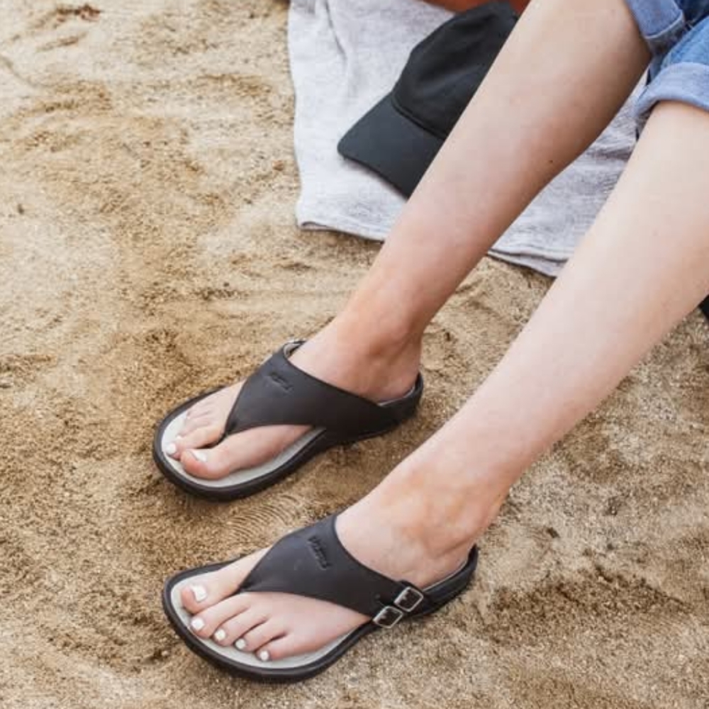 Kuru Suomi black plantar fasciitis/ heel spur flip flops